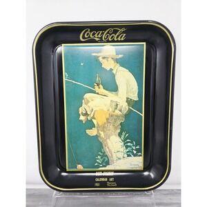 Coca-Cola Metal Tray, 1935 Norman Rockwell 'Boy Fishing'‎ Artwork, 1985 Vintage